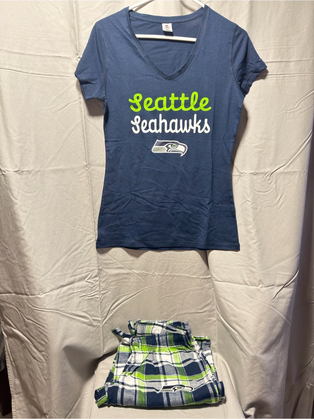 NFL Women’s' Navy Tee with Neon Green and White Seattle Seahawks Pajamas